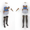 Blue Bow Top With White Shorts Brown Belt Arm Cuffs And Black Thigh High Boots