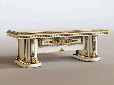 Ornate Classical White Conference Table With Gold Accents And Carved Legs 3d model