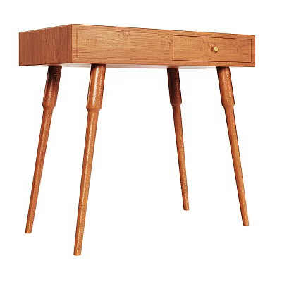Natural Wooden Desk With Single Drawer And Tapered Legs Classic Design 3d model