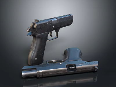 Black Modern Pistol With Metal Components And Plastic Grip Displayed On Dark Background 3d model