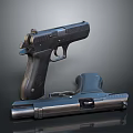 Black Modern Pistol With Metal Components And Plastic Grip Displayed On Dark Background