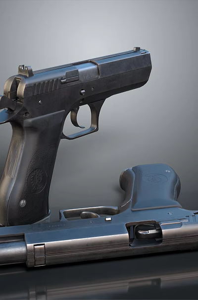 Black Modern Pistol With Metal Components And Plastic Grip Displayed On Dark Background 3d model