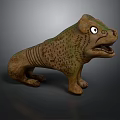 Animal Sculpture Carving With Brown Green Color Textured Surface White Eyes Open Mouth