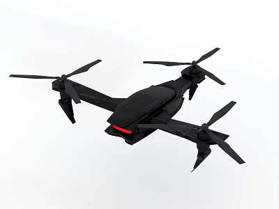 Smart Machine Drone Featuring Black Body Four Propellers And Red Light 3d model