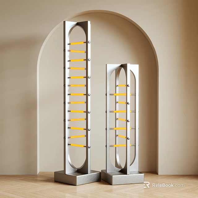 Modern Floor Lamp Set With Double Arched Frames And Yellow Striped Details 3d model