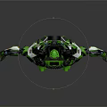 Green And Black Mechanical Robot With Futuristic Design And 3D Rendered Armor Parts