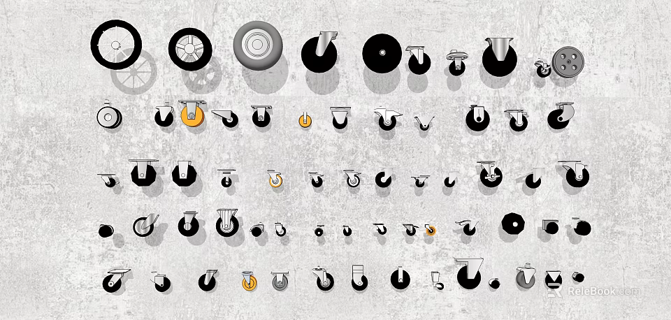 Various Tire Types With Different Designs Sizes And Metal Rims On 3d model