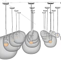 Stylish Modern Spherical White Hanging Chandeliers with Different Sizes and Metal Rods