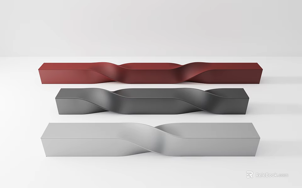 Modern Twisted Public Chairs Red Gray White Contemporary Seating Design For Public Spaces 3d model 