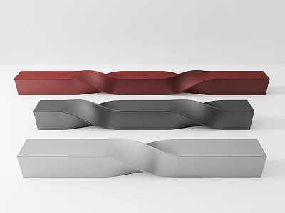 Modern Twisted Public Chairs Red Gray White Contemporary Seating Design For Public Spaces 3d model