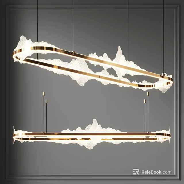Modern Elegant Double Circular Chandelier With Gold Metal Frame And Mountain-like White Patterns 3d model 