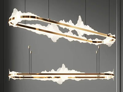 Modern Elegant Double Circular Chandelier With Gold Metal Frame And Mountain-like White Patterns 3d model