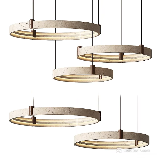 Modern Multiple Circular Pendant Lights With Textured Surface And Warm Illumination Design 3d model