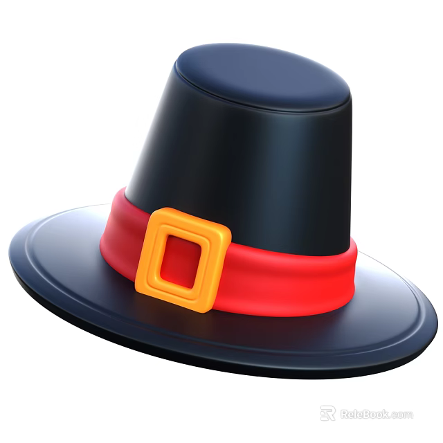 Classic Black Hat with Red Band and Yellow Square Buckle Design 3d model 