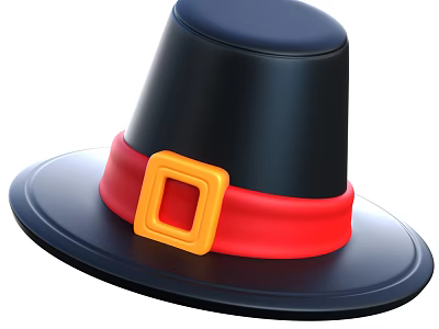 Classic Black Hat with Red Band and Yellow Square Buckle Design 3d model
