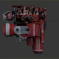 Red And Silver Futuristic Mechanical Device With Circular Thrusters And Metallic Accents