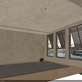 Wooden Lattice Windows Open Design Featuring Water Surface Reflection Indoor Plant Natural Light