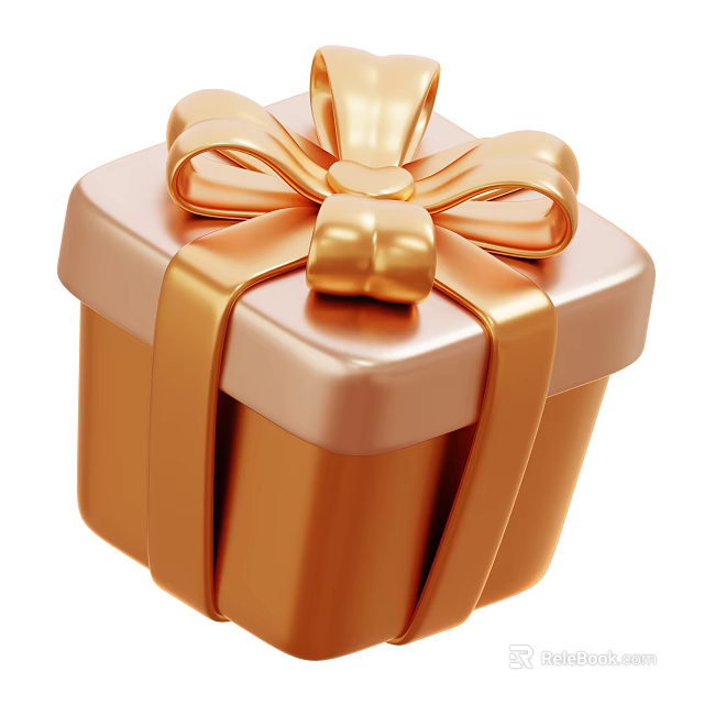Elegant Golden Decorative Ornament Set with Gift Box Bow and Ribbon for Home Decor 3d model 