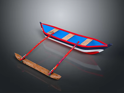 Colorful Wooden Water Transport Boat with Blue Hull Red Trim and White Accents 3d model