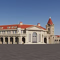 European Classical Architecture With Red Roof Clock Tower Arched Portico And White Exterior