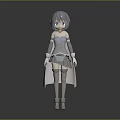 Anime 3D Female Character With Purple Hair Blue Eyes Gray White Outfit Long Socks Boots