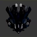 Futuristic Mechanical Weapon Sculpture With Dark Color Wing Like Structures And Detailed Yellow Accents