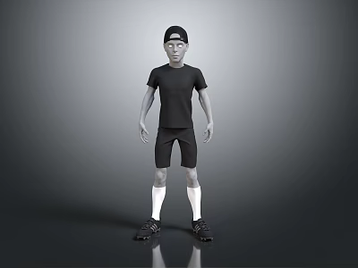 Game and Movie Character 3D Model in Black T-Shirt Black Shorts White Socks Black Hat 3d model