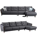 Gray Leather Sectional Sofa With Decorative Pillows Throw Blanket And Wooden Legs