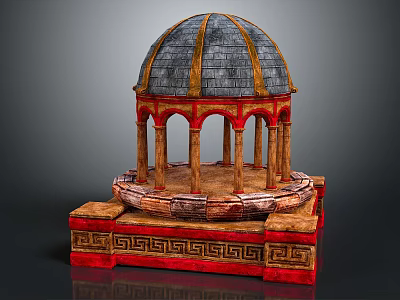 Classical Dome Architectural Component With Gray Tiles Yellow Stripes Red Arches Columns And Greek Patterns 3d model