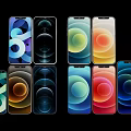 Various Colored Mobile Phones With Circular Patterns And Number 8 On Screens