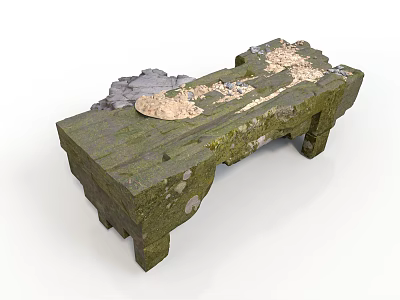 Modern Garden Green Stone Bench With Mossy Surface And Natural Stones 3d model
