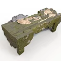 Modern Garden Green Stone Bench With Mossy Surface And Natural Stones