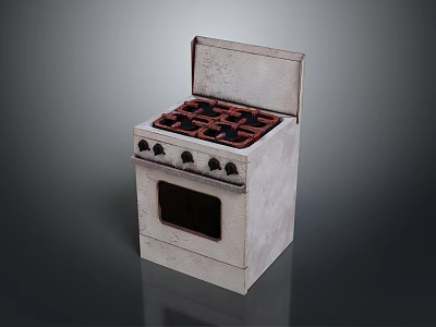 Vintage White Electric Stove With Four Burners Front Knobs And Oven Compartment 3d model