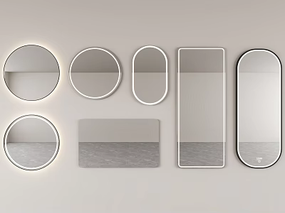 Wall Mounted Mirrors In Round Oval And Rectangular Shapes Modern Decorative Design 3d model