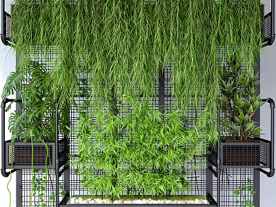 Lush Vines Hanging On Grid Wall With Greenery 3d model