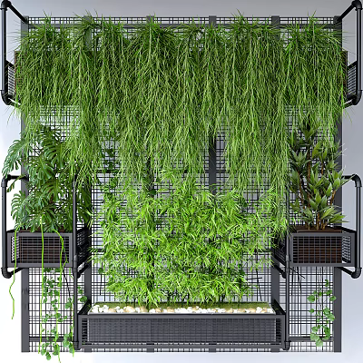 Lush Vines Hanging On Grid Wall With Greenery 3d model