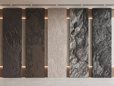 Textured Feature Wall Panels With Multiple Designs Rose Pattern Rock Texture And Lighting 3d model