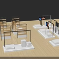 Modern Retail Display Shelves With White Base Black Frame And Multiple Tiers For Products