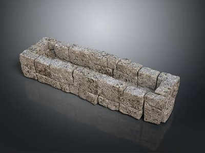 Stacked Long Stone Block Wall With Textured Architectural Construction Elements 3d model
