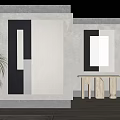 Black And White Abstract Painting On Wall With Geometric Shapes And Modern Interior Decor
