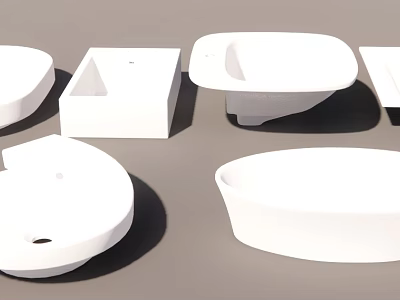 Modern White Bathroom Washbasin Collection With Various Shapes And Styles 3d model
