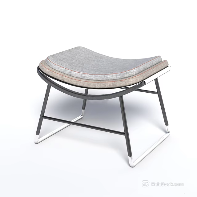 Modern Stool With Curved Gray Padded Seat And Black Metal Frame Structure 3d model 