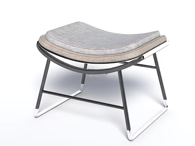 Modern Stool With Curved Gray Padded Seat And Black Metal Frame Structure 3d model