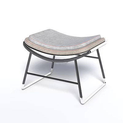 Modern Stool With Curved Gray Padded Seat And Black Metal Frame Structure 3d model
