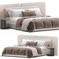 Modern Double Bed With Upholstered Headboard Brown White Pillows And Side Nightstand