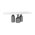 Modern Dining Table With White Marble Tabletop And Black Bottle Shaped Legs 3d model