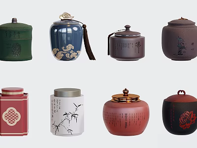 Colorful Tea Canisters with Traditional Designs and Decorative Patterns for Home Use 3d model