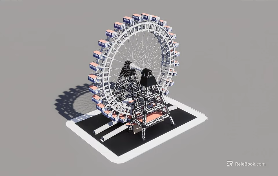 Creative Garden Ornament Featuring Ferris Wheel Model Metal Frame Colorful Cabins And White Base 3d model 