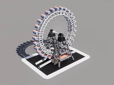 Creative Garden Ornament Featuring Ferris Wheel Model Metal Frame Colorful Cabins And White Base 3d model