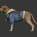 Brown Labrador Dog Wearing Blue Denim Hoodie With Backpack And Embroidered Patches
